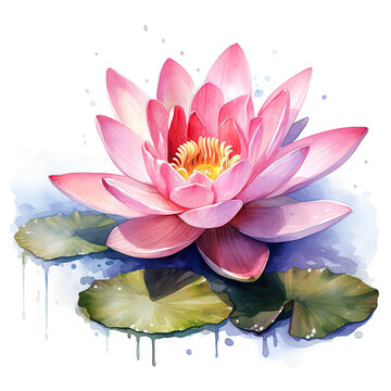 pink lotus flower watercolor painting clip art preview