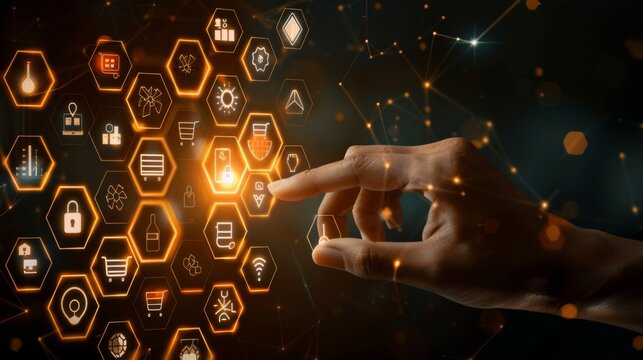 Digital Business Innovation Touching the Future with Modern Technology Icons