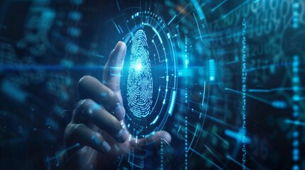 Biometric Security Illuminated Thumbprint Scanner in Futuristic Setting