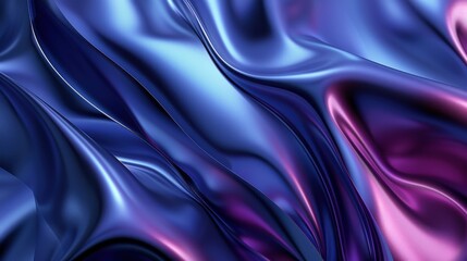 Obraz premium A vibrant abstract image featuring flowing, liquid-like waves in holographic, iridescent shades of purple and blue with a neon touch.