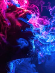Fototapeta premium Man smoking in dark room