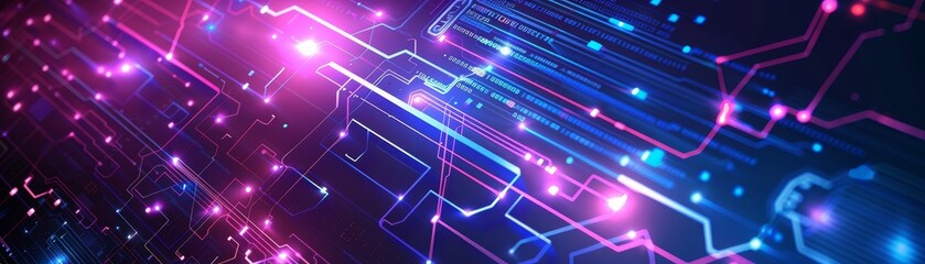 Obraz premium Electric Blue and Purple Tech Grid Futuristic Abstract Background with Glowing Geometric Shapes and Data Connectivity Ideal for Tech Presentations Websites and Digital Projects