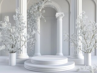 White flower vases