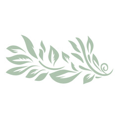 A decorative floral design with green leaves and vines in a minimalist, stylized pattern