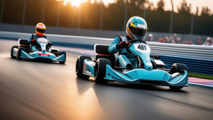 A close-up, action-packed image of a karting enthusiast, in the midst of a race. 