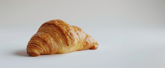 Croissant With Golden Brown Texture And Visible Flaky Layers On Smooth White Background