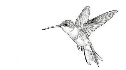 Fototapeta premium Hummingbird flying in black and white air with spread wings