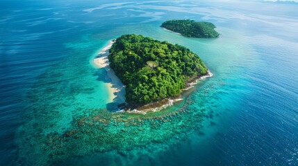 Paradise Found Aerial View of Secluded Island Oasis with Pristine Beaches and Vibrant Coral Reef Luxury Travel and Ecotourism Destination