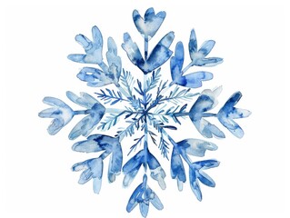 A delicate blue snowflake painted in watercolor. Perfect for winter and holiday designs.