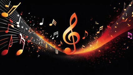 music note explosion with musical notes flying around