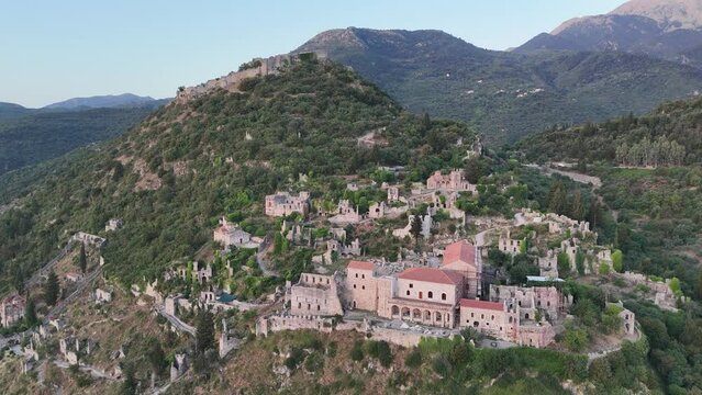 Ruins of old town in Mystras, Greece - archaeology background