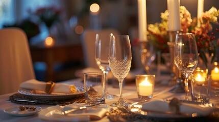 A Close up of dinner premium set up for couple