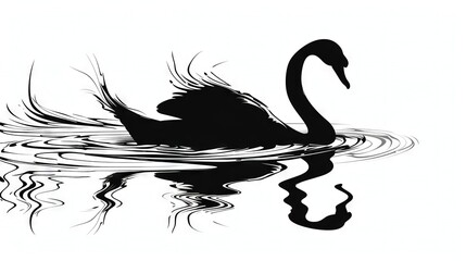 Fototapeta premium Black Swan floating, water surface reflection