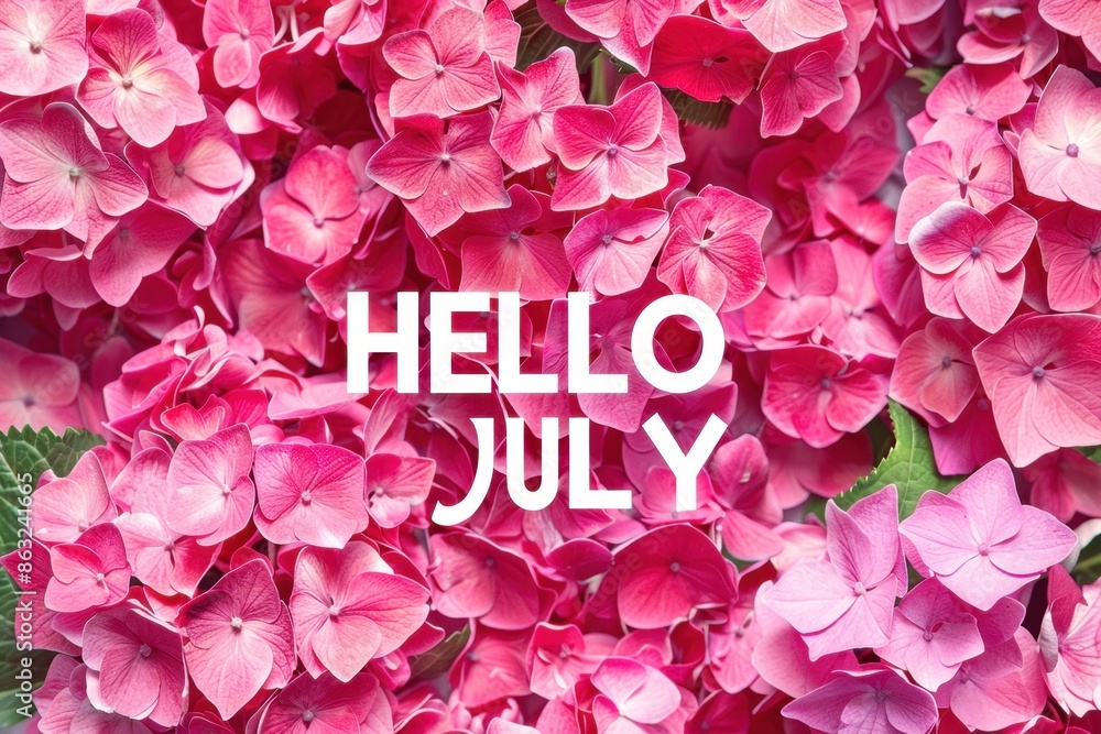 Poster pink hydrangea flowers background with text 