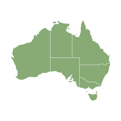 Silhouette and colored (green) australia map