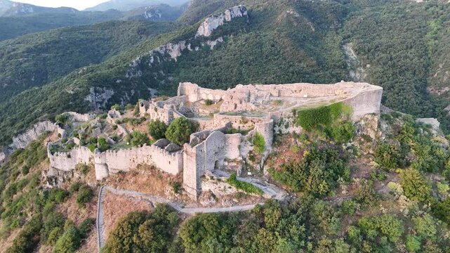 Ruins of old town in Mystras, Greece - archaeology background