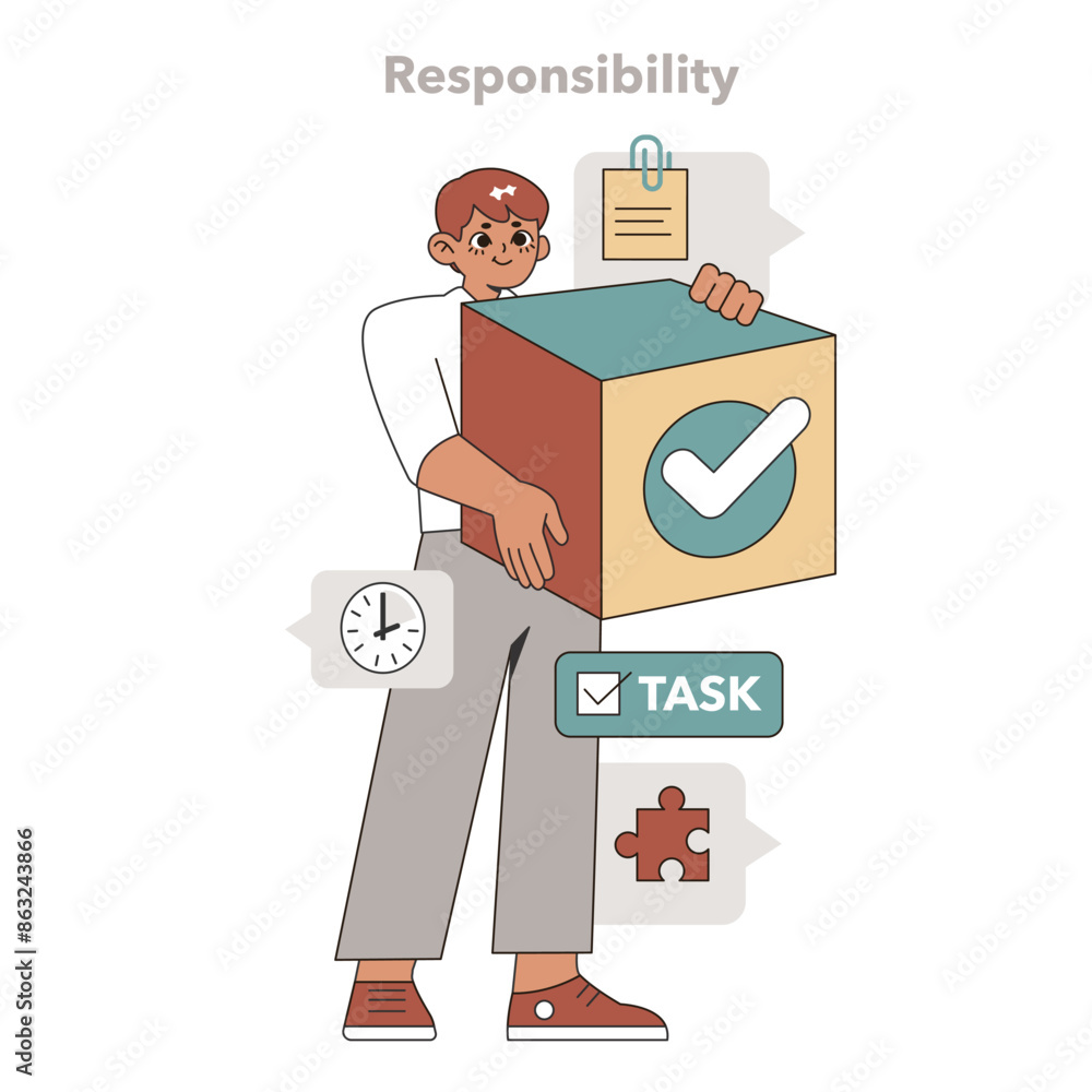 Poster responsibility in task delegation concept. vector illustration.