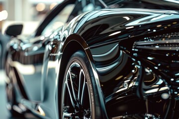 Black sports car close up