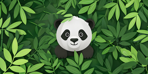 Título: Panda Brincalhão entre Folhas de Bambu