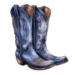 Retro cowboy boots isolated on white background. Hand drawn watercolor illustration