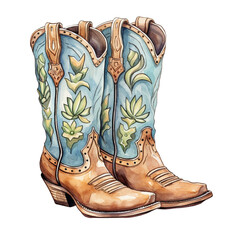 Vintage cowboy boots isolated on white background. Hand drawn watercolor illustration