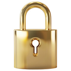 Shiny Gold Padlock with Keyhole on Transparent Background
