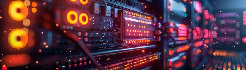 Obraz premium Advanced crypto mining rig with holographic elements, representing innovation