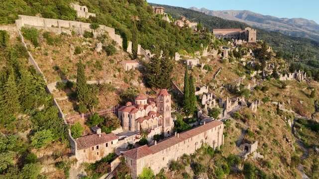 Ruins of old town in Mystras, Greece - archaeology background