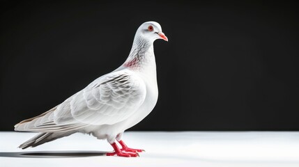 A white dove is isolated against a transparent background, showcasing its feathers and red feet. The bird stands still, demonstrating elegance and peace.
