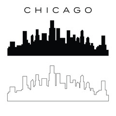 Chicago skyline black silhouette and outline vector illustration clip art 