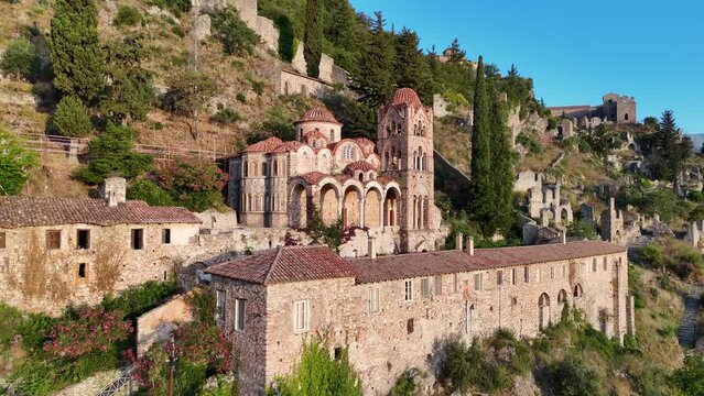 Ruins of old town in Mystras, Greece - archaeology background