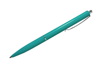 Cyan pen isolated on on transparent background in diagonal position.	