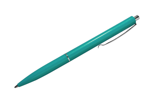 Cyan pen isolated on on transparent background in diagonal position.	
