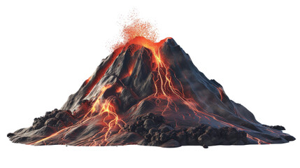 Erupting volcano isolated on transparent background