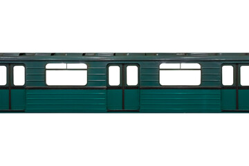 Textured body of an dark cyan subway train car isolated on transparent background.