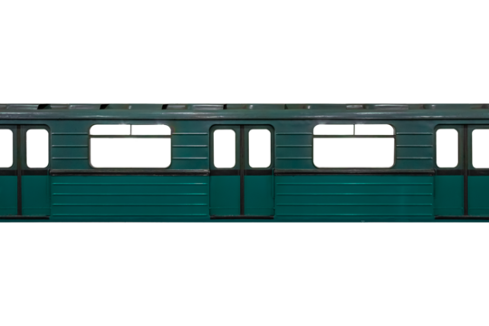Textured body of an dark cyan subway train car isolated on transparent background.
