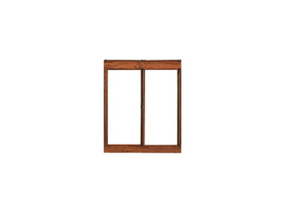 Old minimalist brown wooden window frame with two sashes isolated on transparent background.