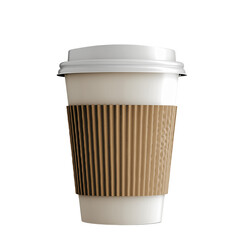 A Hot coffee in a brown cardboard sleeve on transparent background, Generative AI