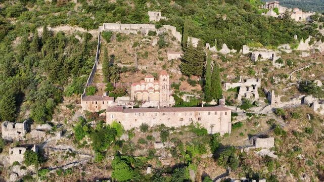 Ruins of old town in Mystras, Greece - archaeology background