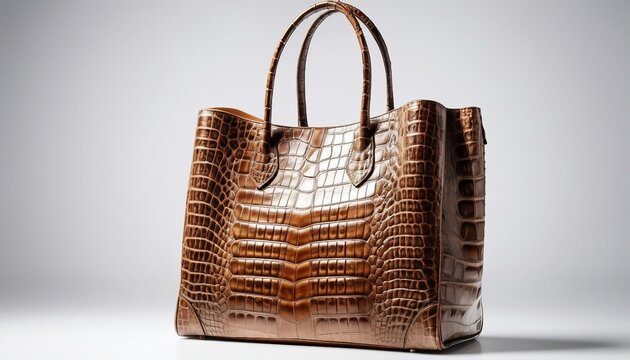 Crocodile skin tote modern bag - copy space for text, advertisement shot.
