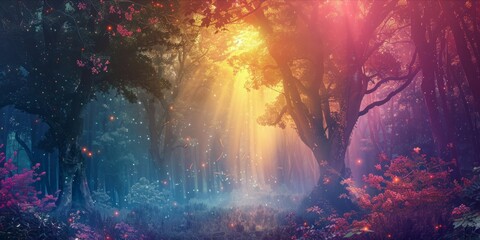 Obraz premium Magical Woodland with Glowing Trees.