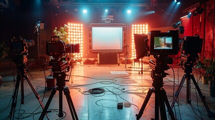 Professional Film Studio Set Up With Cameras and Lighting