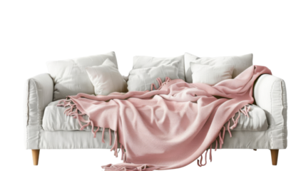 Blanket on sofa on transparent background
