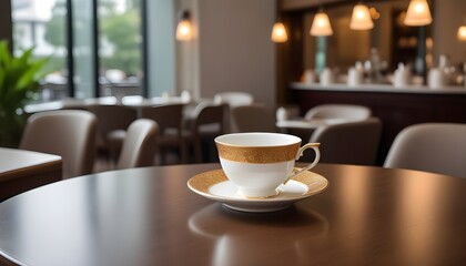 Fototapeta premium Tea cup is holding on a table in resturant 