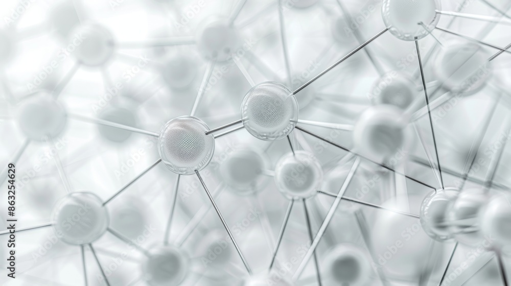 Poster abstract 3d rendering of interconnected spheres, representing network, connection, and technology.