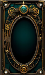 antique gold steampunk frame on a black background, illustration wallpaper 