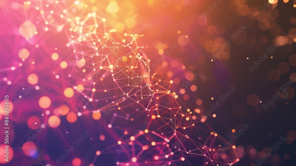 Poster abstract background with glowing particles and lines in red and orange hues. perfect for technology,