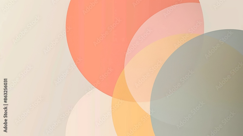 Poster abstract background with overlapping circles in soft pastel hues, creating a modern and minimalist d