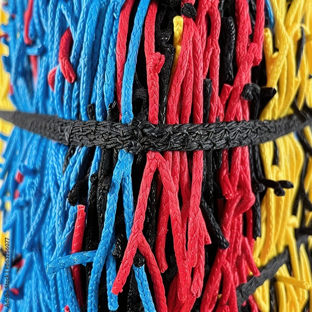 Aufkleber a close-up of various colorful ropes with a black string attached to each one