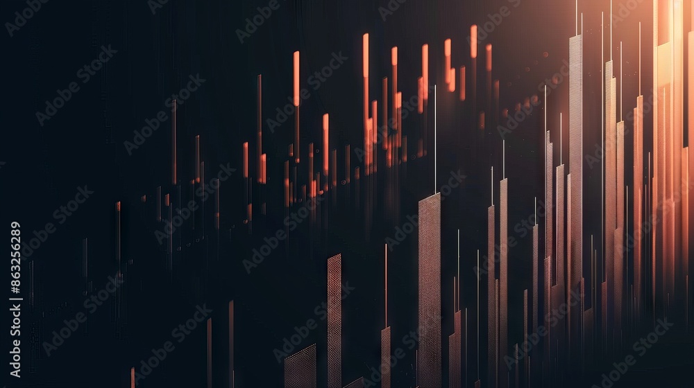 Poster abstract background with vertical lines of various heights and colors in a dark background.